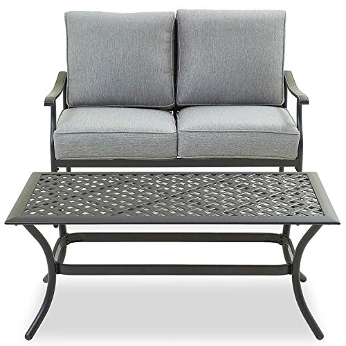 PatioFestival Patio Loveseat Set All Weather 2-Person Cushioned Outdoor Sofa Bench with Coffee Table(2 Pcs,Grey)