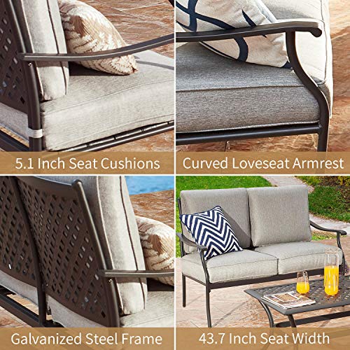 PatioFestival Patio Loveseat Set All Weather 2-Person Cushioned Outdoor Sofa Bench with Coffee Table(2 Pcs,Grey)