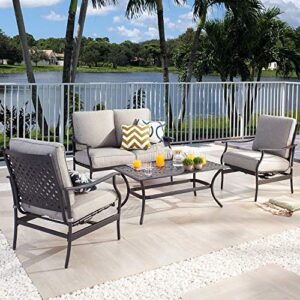 PatioFestival Patio Loveseat Set All Weather 2-Person Cushioned Outdoor Sofa Bench with Coffee Table(2 Pcs,Grey)