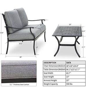 PatioFestival Patio Loveseat Set All Weather 2-Person Cushioned Outdoor Sofa Bench with Coffee Table(2 Pcs,Grey)