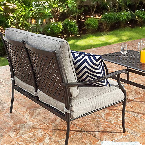 PatioFestival Patio Loveseat Set All Weather 2-Person Cushioned Outdoor Sofa Bench with Coffee Table(2 Pcs,Grey)