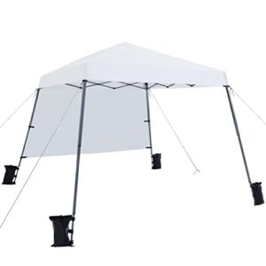 yaheetech pop up canopy tent with backpack, 10 x 10 base portable easy one person set-up folding shelter compact slant leg lightweight canopy, white