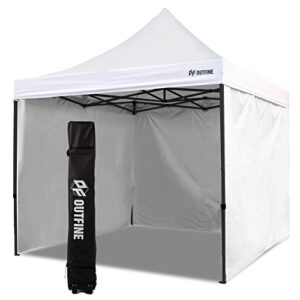 outfine canopy 10×10 pop up commercial canopy tent with 3 side walls instant shade, bonus upgrade roller bag, 4 weight bags, stakes and ropes (white, 10*10ft)