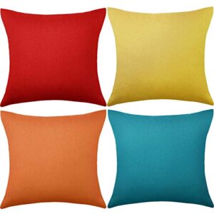4 pack decorative outdoor waterproof throw pillow covers, square patio balcony garden waterproof cushion case, pu coating pillow shell for couch, bed, patio, sofa, tent,18 x 18 inch (multi color)