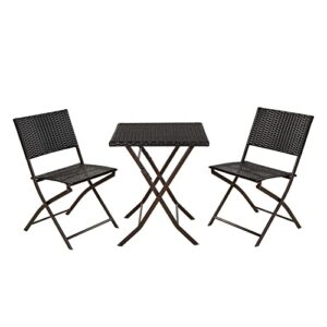 grand patio parma rattan patio bistro set, weather resistant outdoor furniture sets with rust-proof steel frames, 3 piece bistro set of foldable garden table and chairs, brown