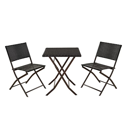 Grand patio Parma Rattan Patio Bistro Set, Weather Resistant Outdoor Furniture Sets with Rust-Proof Steel Frames, 3 Piece Bistro Set of Foldable Garden Table and Chairs, Brown