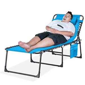 ezcheer oversize folding chaise lounge outdoor, 16 inch extra high patio camping sunbathing recliner, support 350lbs lay flat pool beach lawn chair with storage bag
