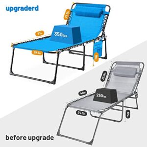 Ezcheer Oversize Folding Chaise Lounge Outdoor, 16 inch Extra High Patio Camping Sunbathing Recliner, Support 350lbs Lay Flat Pool Beach Lawn Chair with Storage Bag