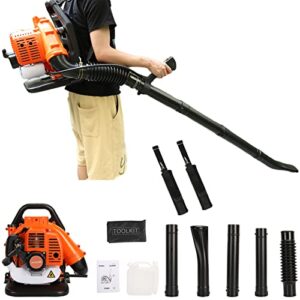 cordless leaf blower with 40.6 oz fuel tank, 550 cfm 52cc backpack blower with adjustable straps 2-stroke engine high strength snow blower, lawn care, yard cleaning, snow blowing orange