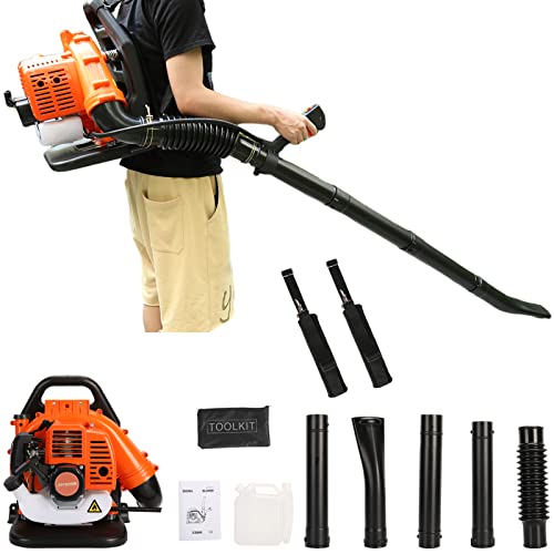 Cordless Leaf Blower with 40.6 oz Fuel Tank, 550 CFM 52CC Backpack Blower with Adjustable Straps 2-Stroke Engine High Strength Snow Blower, Lawn Care, Yard Cleaning, Snow Blowing Orange