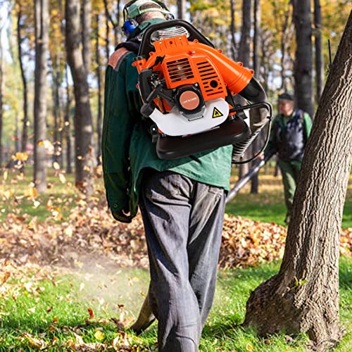 Cordless Leaf Blower with 40.6 oz Fuel Tank, 550 CFM 52CC Backpack Blower with Adjustable Straps 2-Stroke Engine High Strength Snow Blower, Lawn Care, Yard Cleaning, Snow Blowing Orange