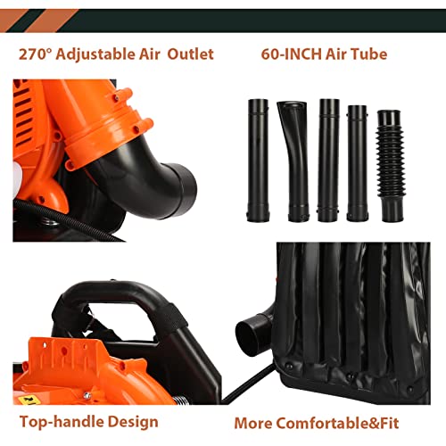 Cordless Leaf Blower with 40.6 oz Fuel Tank, 550 CFM 52CC Backpack Blower with Adjustable Straps 2-Stroke Engine High Strength Snow Blower, Lawn Care, Yard Cleaning, Snow Blowing Orange