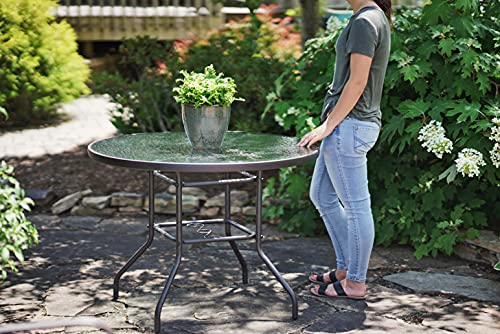 Garden Elements Sienna Metal Round Patio Glass Top Table, 40" (Brown)