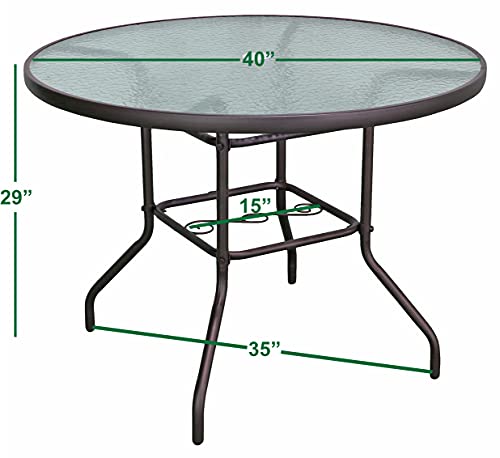 Garden Elements Sienna Metal Round Patio Glass Top Table, 40" (Brown)