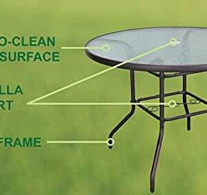 Garden Elements Sienna Metal Round Patio Glass Top Table, 40" (Brown)