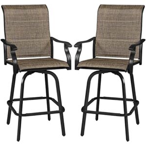 yaheetech 2 pcs patio padded swivel bar stools, outdoor padded texteline bistro chairs with high back and armrest for garden lawn balcony