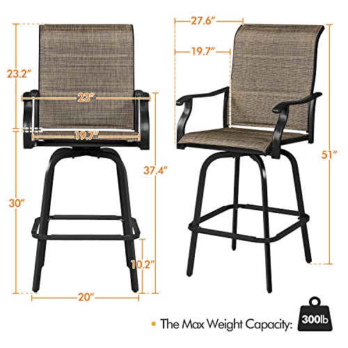 Yaheetech 2 PCS Patio Padded Swivel Bar Stools, Outdoor Padded Texteline Bistro Chairs with High Back and Armrest for Garden Lawn Balcony