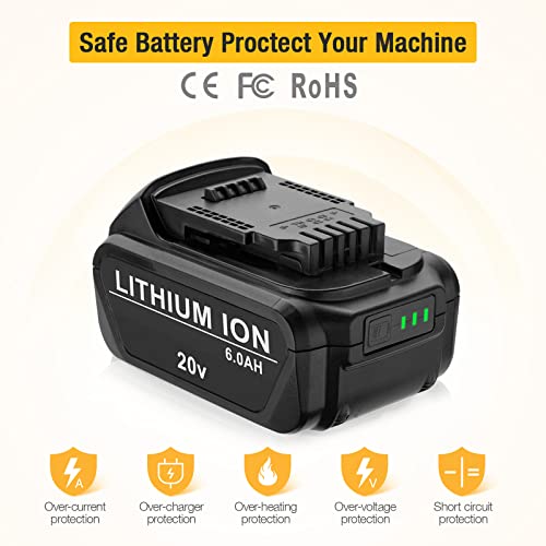 FirstPower Upgraded 6.0Ah DCB200 Battery DCB204 DCB206 - Compatible with Dewalt 20V Battery Cordless Power Tools Li-ion 2 Pack