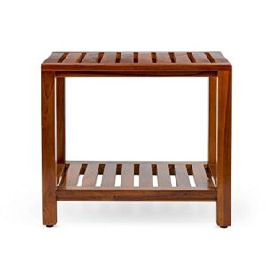 TeakCraft Teak Shower Bench with Shelf 21 Inch, Fully Assembled Teak Wood Shower Stool, Shower Bench for Elderly, Indoor and Outdoor Use, The Theia