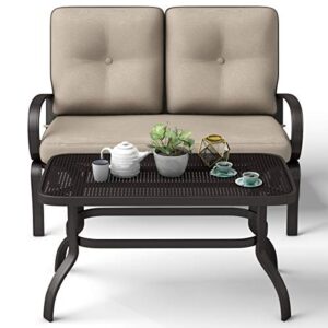 casart modern loveseat and coffee table set, 2 pcs loveseat furniture set with cushion and metal frame, perfect for patio, garden and more