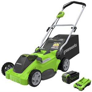 greenworks 40v 16″ cordless electric lawn mower, 4.0ah battery and charger included