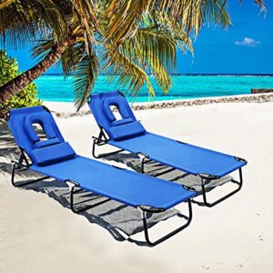 casart chaise lounge chair, folding beach chair with adjustable back and hole for face down, perfect for beach, pool, patio and lawn (1)