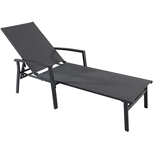 Hanover Halsted Padded Sling Chaise Lounge Chair Modern Luxury Outdoor Furniture for Patio, Backyard, Poolside Rust-Proof Aluminum Frame Weather-Resistant HALSTEDCHS-AL, Black