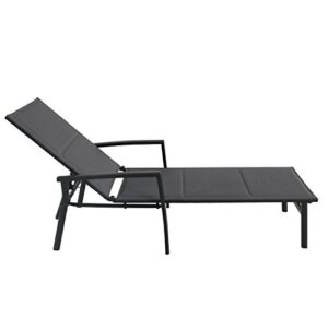 Hanover Halsted Padded Sling Chaise Lounge Chair Modern Luxury Outdoor Furniture for Patio, Backyard, Poolside Rust-Proof Aluminum Frame Weather-Resistant HALSTEDCHS-AL, Black