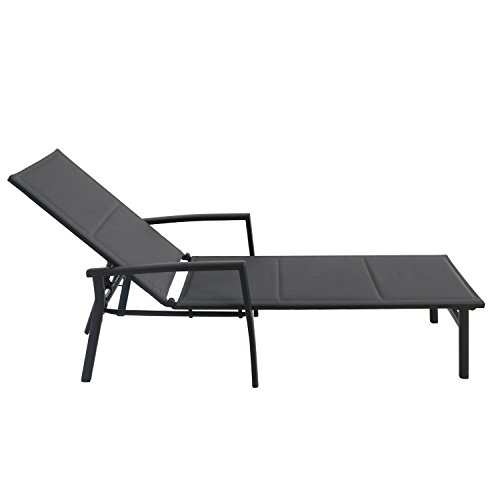 Hanover Halsted Padded Sling Chaise Lounge Chair Modern Luxury Outdoor Furniture for Patio, Backyard, Poolside Rust-Proof Aluminum Frame Weather-Resistant HALSTEDCHS-AL, Black
