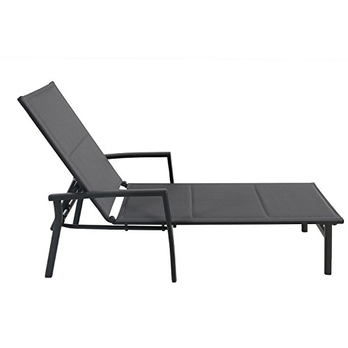 Hanover Halsted Padded Sling Chaise Lounge Chair Modern Luxury Outdoor Furniture for Patio, Backyard, Poolside Rust-Proof Aluminum Frame Weather-Resistant HALSTEDCHS-AL, Black