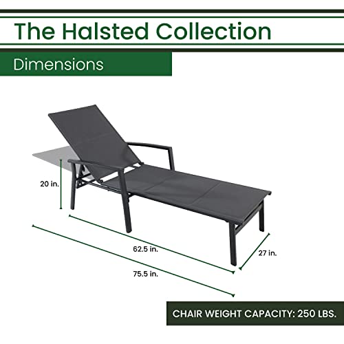 Hanover Halsted Padded Sling Chaise Lounge Chair Modern Luxury Outdoor Furniture for Patio, Backyard, Poolside Rust-Proof Aluminum Frame Weather-Resistant HALSTEDCHS-AL, Black