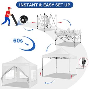 Tooluck 10x10 Pop up Canopy Commercial Heavy Duty Canopy Tent with 4 sidewalls Easy Up Outdoor Party Tent Instant Canopy All Season Windproof & Waterproof Gazebo with Roller Bag,White(Frame Thickened)