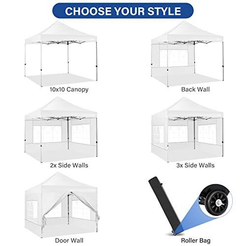 Tooluck 10x10 Pop up Canopy Commercial Heavy Duty Canopy Tent with 4 sidewalls Easy Up Outdoor Party Tent Instant Canopy All Season Windproof & Waterproof Gazebo with Roller Bag,White(Frame Thickened)