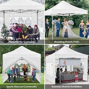 Tooluck 10x10 Pop up Canopy Commercial Heavy Duty Canopy Tent with 4 sidewalls Easy Up Outdoor Party Tent Instant Canopy All Season Windproof & Waterproof Gazebo with Roller Bag,White(Frame Thickened)