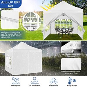 Tooluck 10x10 Pop up Canopy Commercial Heavy Duty Canopy Tent with 4 sidewalls Easy Up Outdoor Party Tent Instant Canopy All Season Windproof & Waterproof Gazebo with Roller Bag,White(Frame Thickened)