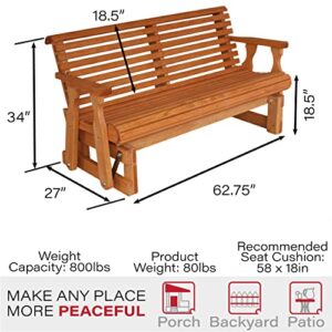 Amish Heavy Duty 800 Lb Roll Back Pressure Treated Porch Glider (5 Foot, Cedar Stain)