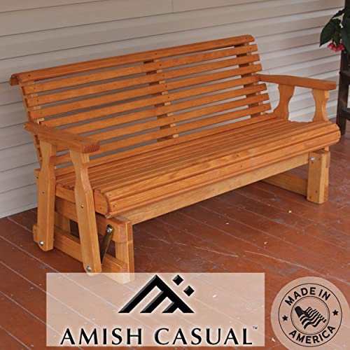 Amish Heavy Duty 800 Lb Roll Back Pressure Treated Porch Glider (5 Foot, Cedar Stain)