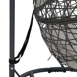 Sunnydaze Caroline Hanging Egg Chair Swing with Steel Stand Set - All-Weather Construction - Resin Wicker Porch Swing - Large Basket Design - Outdoor Lounging Chair - Includes Gray Cushions