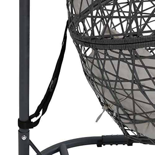 Sunnydaze Caroline Hanging Egg Chair Swing with Steel Stand Set - All-Weather Construction - Resin Wicker Porch Swing - Large Basket Design - Outdoor Lounging Chair - Includes Gray Cushions