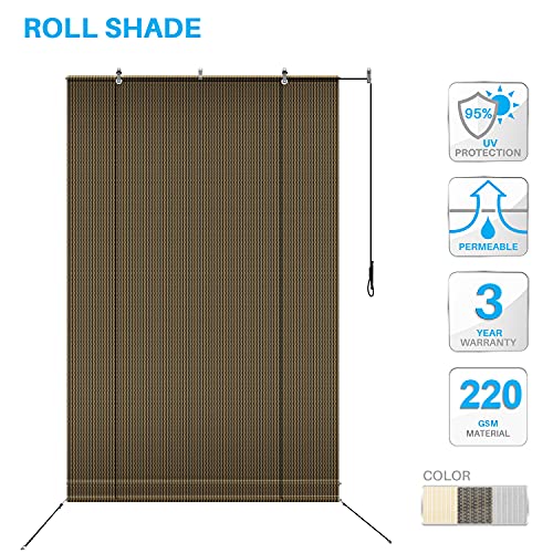 Patio Paradise Outdoor Roll up Shades Blinds Roller Shade for Porch Pergola Balcony 6'Wx6'H Pull Shade Privacy Screen Brown