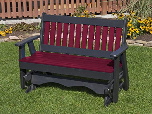 ECOMMERSIFY INC 4FT-Cherrywood-Poly Lumber Mission Porch Glider Heavy Duty Everlasting PolyTuf HDPE - Made in USA - Amish Crafted