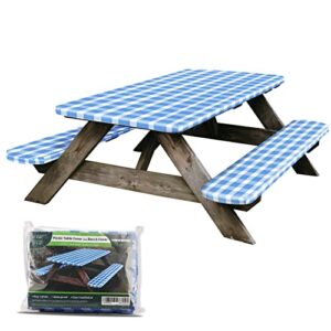 CAMPER MATTERS Picnic Table Cover with Bench Covers, Wind Resistance, Water and Oil Proof, Strong Resistance to Fading, for Outdoor and Camping, 72" Table, 3 Pieces Set, Come with Reusable Plastic Bag