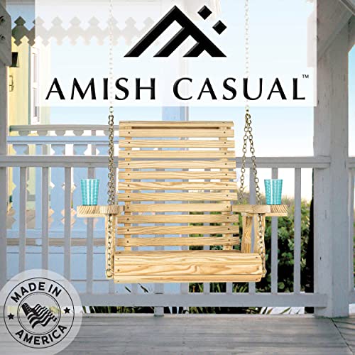 Amish Casual Heavy Duty Roll Back Pressure Treated Swing Chair with Cupholders (Unfinished)