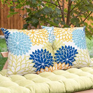 Nymphia Yellow Blue Green Pillow Covers 18x18 Set of 2 Outdoor Throw Pillows for Couch Sofa Patio Home Summer Decorative Dahlia Square Cushion Cases