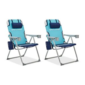 life is good backpack lawn chair, silver frame (set of 2) (blue turtle + blue turtle)