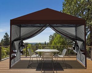 mastercanopy pop-up easy setup outdoor canopy with netting screen walls (8×8, brown)