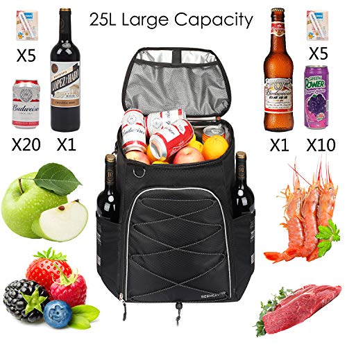 SEEHONOR Insulated Cooler Backpack Leakproof Soft Cooler Bag Lightweight Backpack Cooler for Lunch Picnic Fishing Hiking Camping Park Beach, 25 Cans