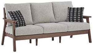 signature design by ashley outdoor emmeline hdpe patio sofa with cushion, brown