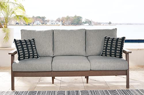 Signature Design by Ashley Outdoor Emmeline HDPE Patio Sofa with Cushion, Brown