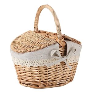 jfbucf willow basket picnic basket, traditional picnic hamper with handle and double lids small handmade woven eggs candy basket flower basket rattan storage, 10×7.7×5.5 inch